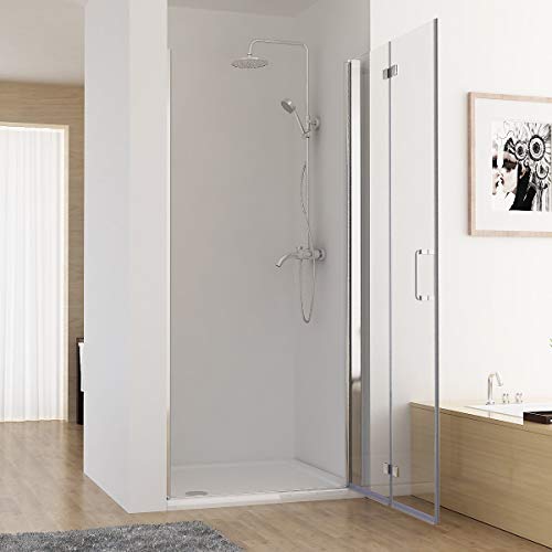 MIQU Nischentür 90 x 197 cm Duschabtrennung 180° Schwingtür Falttür Duschwand Dusche NANO Echtglas DP