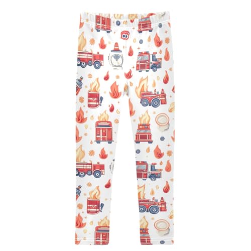 Boccsty Firefighter Fire Truck Cartoon Cars Girls Leggings Kids Yoga Pants Dance Active Tights 4T