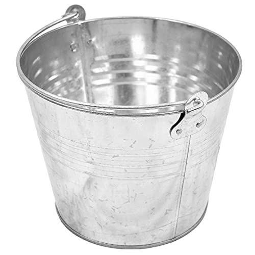 Tradineur - Cubo Metal galvanizado 6 litros con asa 24 x 19 cm. Cubo zincado Multiuso, Maceta de jardín metálica, decoración