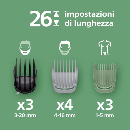 Philips Rifinitore All-in-one Multigroom Serie 7000 19 in 1 - Rifinitore per barba, capelli e corpo, lame autoaffilanti interamente in metallo, 26 impostazioni di lunghezza (0,5-20 mm), MG7962/30 - Immagine 2
