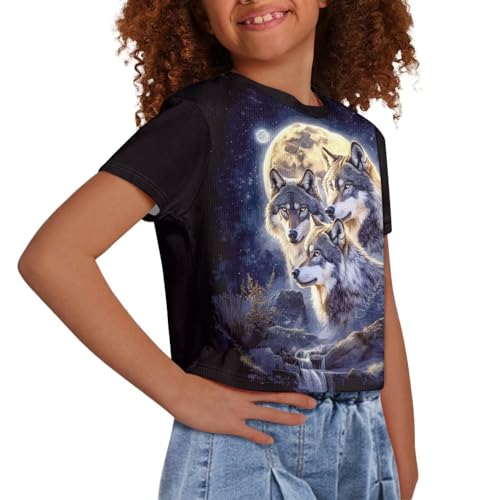 Image of Girls Summer Crop Top Outfits Short Sleeve T Shirts Kids Cute Clothes Tees Blouse