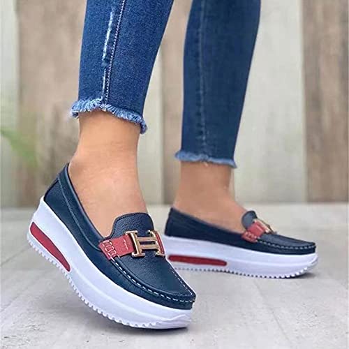 Mocassim de plataforma confortável e sem cadarço para mulheres, casual, liso, de poliuretano, estilo