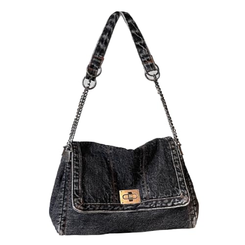 Image of KlaOYer Denim Shoulder Bag for Women Jean Tote Bag Adjustable Chain Strap Crossbody Bags Y2k Trendy Hobo Purse Handbag