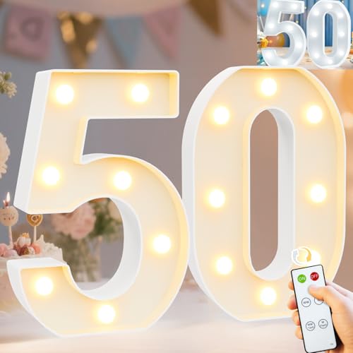 Image of Pooqla 50th Birthday Decorations for Women Men, Decorative Marquee Numbers with Remote, Light Up 50 Sign for Party Backdrop 50th Wedding Anniversary Decor, Warm White and Cool White Number 50