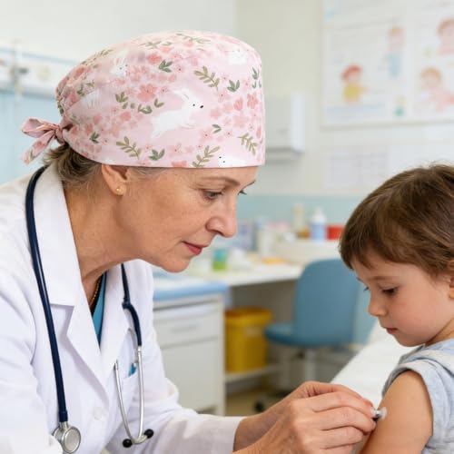 THXFUNAREA OP Hauben Damen – Arbeitsmütze mit floralem Muster, Stoff OP Haube mit Bindeband, OP Haube für Pflege Praxis Klinik