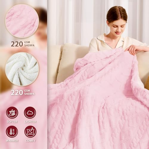 JKMAX Heated Electric Blanket Full Size-72"x84" Heating Blanket with 10 Heating Levels & 5 Time Settings Over-Heat Protection,Winter Warmer for Adults with ETL Certification(Pink)