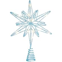 Large Christmas Star Tree Topper with 20 LED Lights, Glitter Star Tree Topper Sparkle Xmas Treetop Ornament for Christmas Trees Party Holiday Decorations13 Inch,Blue