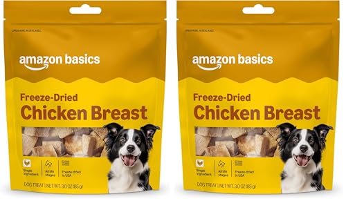 Image of Amazon Basics Dog Treats Freeze Dried Raw Single Ingredient Chicken Breast, High Protein, Healthy Training Treats or Meal Topper for All Dogs, Grain-Free, 3 Oz (Previously Wag) (Pack of 2)