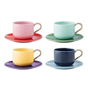 Kate Spade New York 894770 Make It Pop 8-Piece Cup & Saucer Set, Yellow, MUG