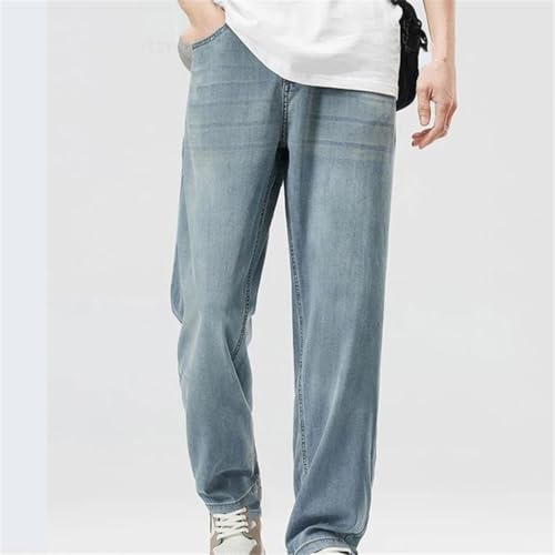Men's Summer Thin Denim Jeans Loose Straight Fit Wide Leg Casual Trousers for Work Plus Size2