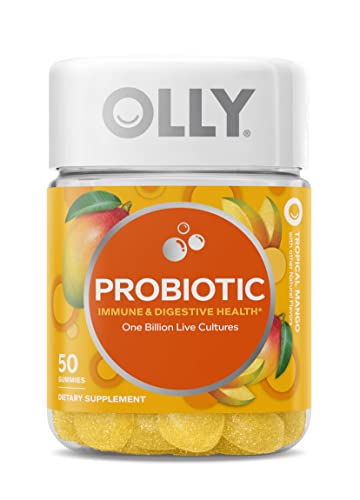 OLLY Probiotic Gummy, Immune and Digestive Support, 1 Billion CFUs, Chewable Probiotic Supplement, Mango, 25 Day Supply - 50 Count