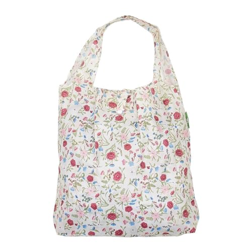 ECO CHIC Lightweight Foldable Reusable Shopping Bag Water Resistant Tote Bag (Floral Beige)