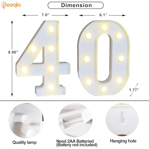 Image of Pooqla 40th Birthday Decorations for Women Men, Decorative Marquee Numbers with Remote, Light Up 40 Sign for Party Backdrop 40th Wedding Anniversary Decor, Warm White and Cool White Number 40