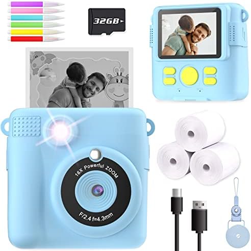 ESOXOFFORE Kids Camera Instant Print, Christmas Birthday Gifts for Kids Age 3-12, Selfie Digital Camera with 1080P Videos,Toddler Portable Travel Camera Toy for 4 5 6 7 8 9 Year Old Boys Girls-Blue