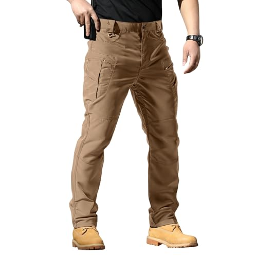 Carpenter Pants for Men Relaxed Fit Ripstop Waterproof Men Cargo Pants Work Light Weight Hiking Pant with Pockets Water Resistant Hunting Fishing Painter Pantalones Cargo para Hombres Militar Brown L