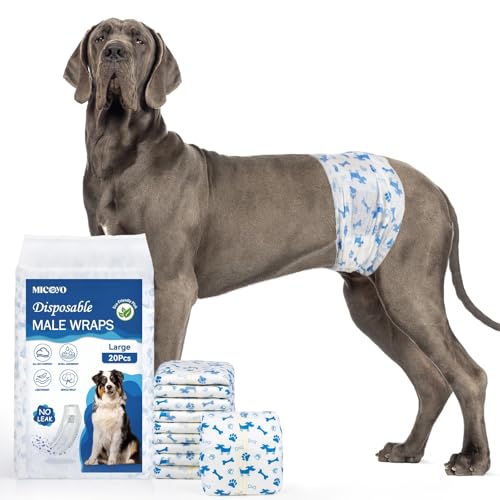 Image of MICOOYO Dog Diapers Male Disposable Super Absorbent Male Dog Wraps Lighter Dogs Diaper Leakproof Puppy Diapers Doggie Diaper with Wetness Indicator (L, 20Counts)