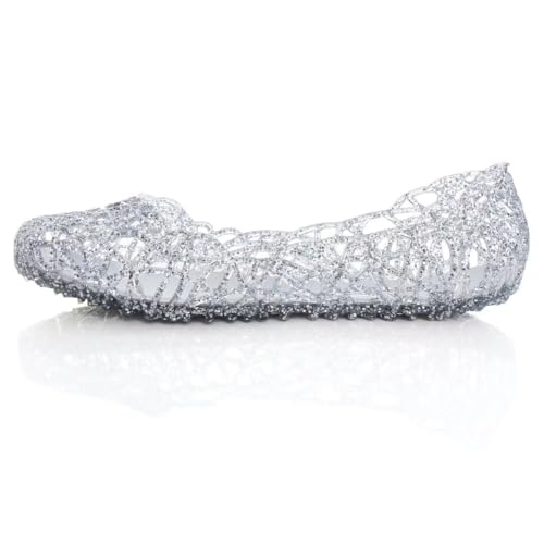 Image of Stunner Women Beach Jelly Shoes Slip On Crystal Summer Hollow Ballet Flats | Summer Cool PVC Breathable Outdoor Indoor Dressy Flat Sandals for Holiday Shopping Spa Swimming Pool