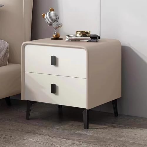 HJYBFA Armario de almacenamiento de cuero, mesita de noche, moderno con cajones, mesita de noche, mesas auxiliares minimalistas y prácticas (caqui, 50,8 cm de largo x 16 pulgadas de ancho x 19