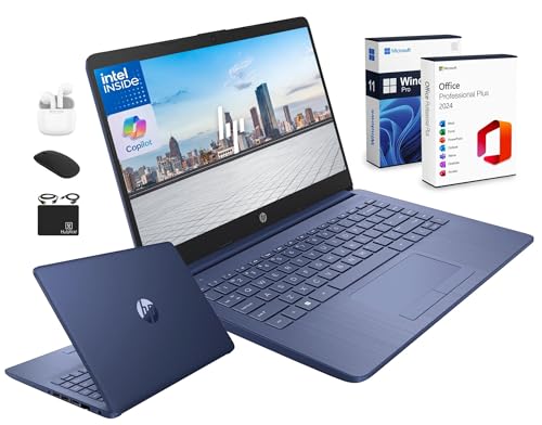 HP New 14' HD Ultra Light Thin Laptop, Quad-Core Intel Celeron Processor, 16GB RAM, 564GB (64GB eMMC+ 500GB Ext Driver), Upto 11 Hours, Windows 11 S + 1 Year Office 365+HubxcelAccessory, Royal Blue