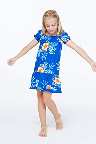 Image of Matchable Family Hawaiian Luau Men Women Girl Boy Clothes in Hibiscus Blue