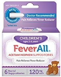 FeverAll Children's 120 mg Rectal Suppositories 6 Each (Pack of 5)