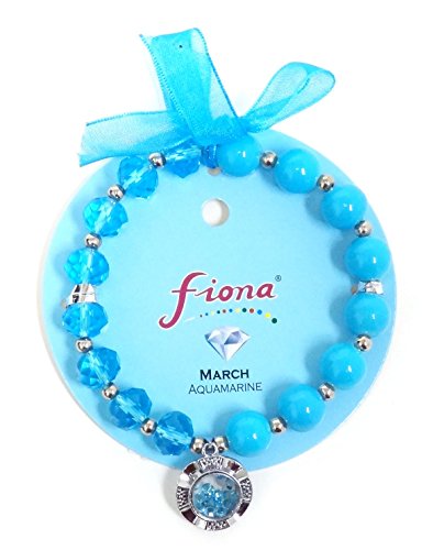 Linpeng Pup-31-3 Woman Bracelet/Crystal Spinner Lucky Charm/Birthstone Color/March, Aquamarine #TOP4
