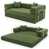 YINIX Canapé Lit Pliant 200cm Super King, Canapé Modulable Futon Boneless, Velours Côtelé avec Cadre Métal, Matelas de Sol 3 Places, Base Antidérapante, Housse Lavable