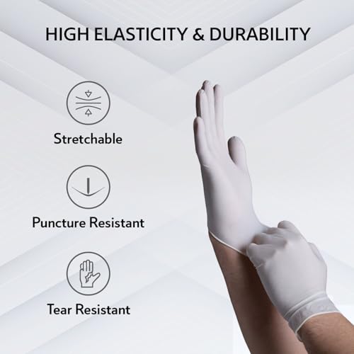 Image of QUARANT Latex Disposable Examination Hand Gloves (Medium, White, Pack of 100) 5 grams, Powdered, Extra Grip & Non-Sterile for Multipurpose Use