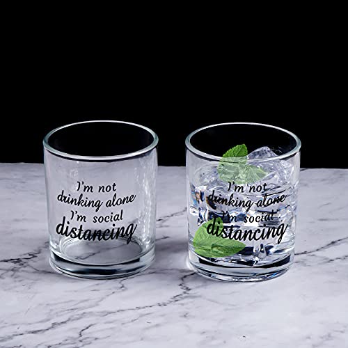 I'm Not Drinking Alone I'm Social Distancing Whiskey Glass, Funny Old Fashioned Whiskey Rock Glasses, Quarantine Gifts For Wine Lover Bourbon Lovers Friends Women Men, Birthday Christmas Gag Gift 10Oz #TOP3