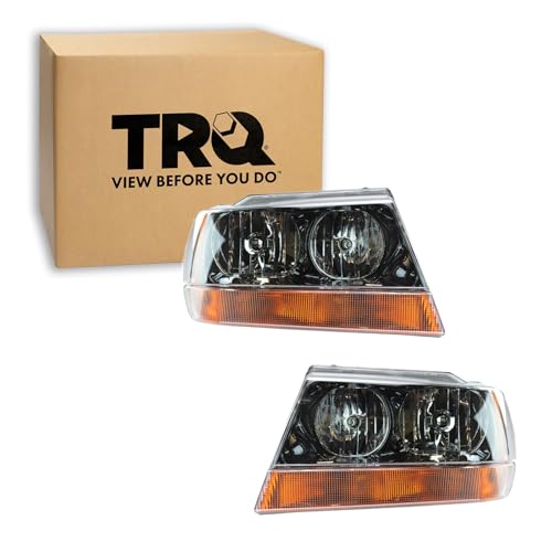 Image of TRQ Headlight Assembly Set CH2502121 CH2503121 Compatible with 1999-2004 Jeep Grand Cherokee