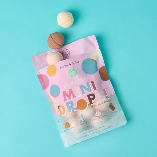 Image of Dabble & Dollop Mini Bath Bombs, Sweet Treat Scents - Natural Origin, Mixable Scents, Clean Ingredients, No Synthetic Dyes, Toddler & Kids Bath Bombs in Resealable Pouches (Set of 24)