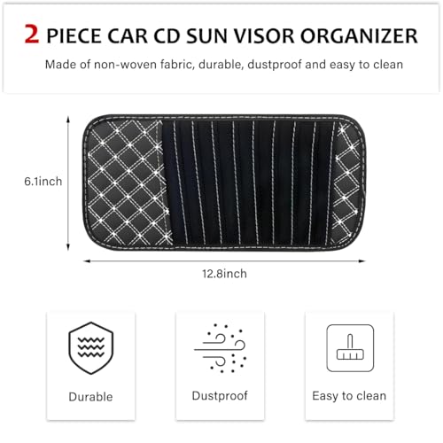 Wevdn 2 PCS Visor CD Holder, Large Capacity Vehicle Organizer with 10 DVD Storage Sleeves, CD or DVD Visor Holder Organizer Cases for Truck SUV, Car Accessories (White)