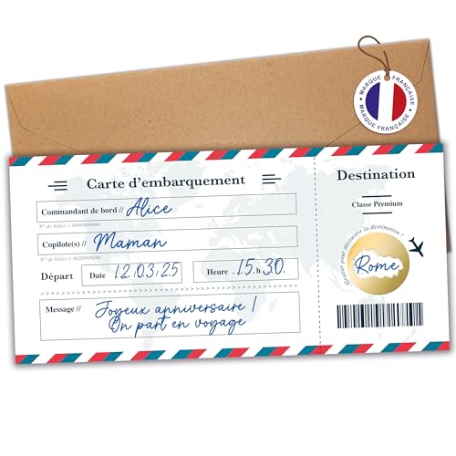 aliceandberry Carte à gratter voyage surprise - Billet embarquement personnalisable à offrir - Billet avion annonce cadeau - anniversaire voyage surprise -...
