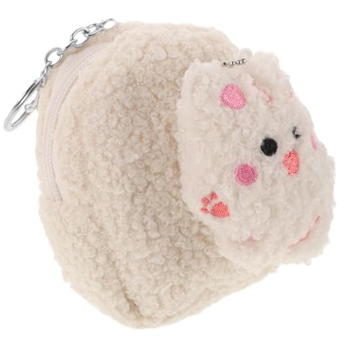 IMIKEYA Cartera pequeña con cremallera, diseño exquisito, aspecto peludo, color blanco, 6.7 x 3.5 x 3.14 pulgadas, bolso de viaje para guardar monedas y llaves