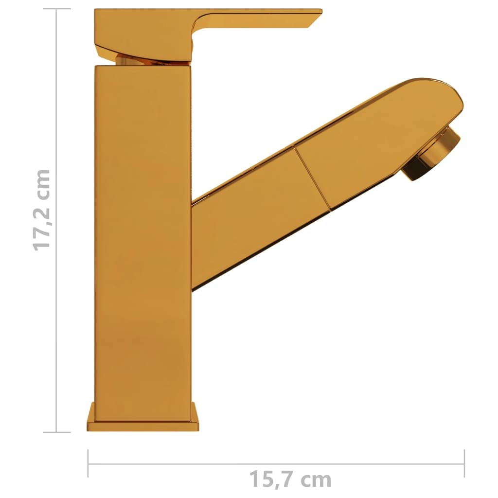 Bateria umywalkowa z wyciąganą słuchawką, bateria mieszakowa ze stali nierdzewnej i mosiądzu, 157 x 172 mm, obrotowa wylewka, bateria jednouchwytowa do łazienki i kuchni, oszczędzająca wodę