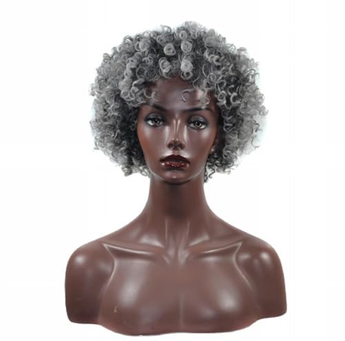 POWHA Short Afro Curly Wigs,Human grey Hair Wig for Black Women Pixie Curly Short Wigs,Resistant Curly Afro Wig