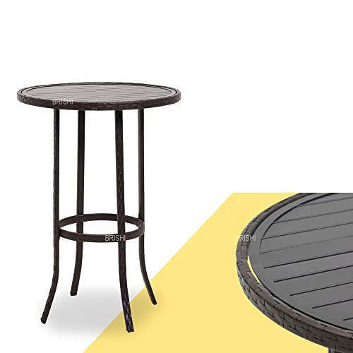 Image of BRISHI Outdoor Bar Set Garden Patio Bar Set 1+2 2Chairs and Table Set Balcony Bar Table with Stool Set (Brown)