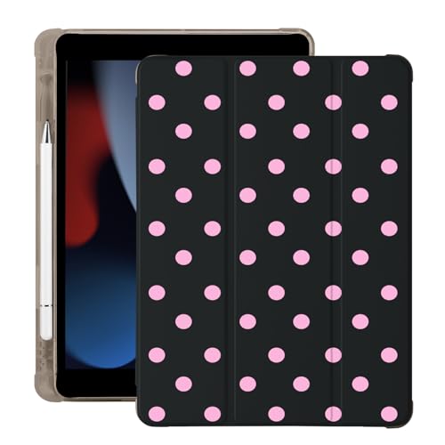 Coque iPad Air 11 pouces (M3/M2) noire à pois roses avec porte-crayon intégrée