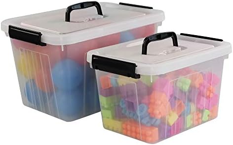 Obstnny 12 Quart&6 Quart Plastic Latching Box With Handles, Clear Storage Bins with Lid