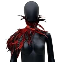 Surakey Halloween geveerde poncho met kraag, gothic veer-cape, dames, wollige verensjaal, verencape, verencape, shawl, carnaval, cape kraag voor Halloween, carnaval, feestkostuum