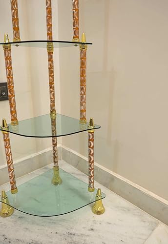 Image of SHREE Glass Wall Shelves || Living Room Stylish || Unique Design with Finish 5 Shelf || Golden ||