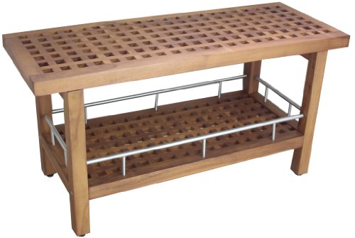 Aquateak Patented 36" Grate Teak & Stainless Shower Bench With Shelf #TOP23
