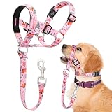Ezierfy Hundehalfter, bedrucktes No-Pull-Halfter, verstellbares Hundehalfter Mit Gepolstertem Stoff,Verstellbar Und Ziehen verhindert Maulkorbleine (Klein, Mimosen rosa)