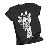 Bluse Damen Kurzarm Sommer T-Shirt Lustig Tier Druck Tshirt Rundhals Kurzarmshirt Giraffe Print Tshirt Lässige Lose Bluse Tops