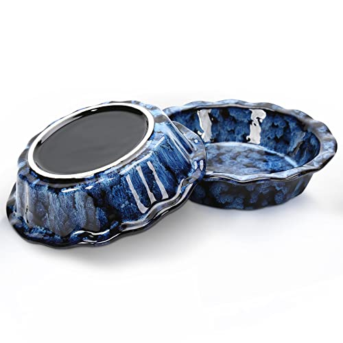 Siducal Ceramic Pie Pans 6.5 Inch For Baking, 12 Oz Mini Pie Pan Set, 2 Pack Individual Pie Dishes, Non-Stick Pie Plate, Round Pie Tins With Ruffled Edge, Reactive Glaze(Exquisite Blue) #TOP15