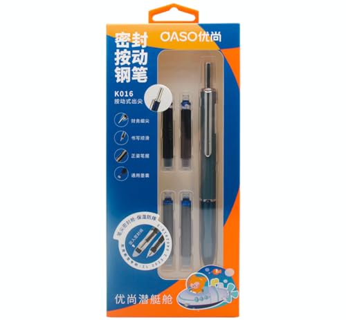 xixixiaozhu OASO K016 Retractable Fountain Pen Set 0.5mm with 4pcs Blue Ink Cartridges Smooth Writing for School Students (Deep Sea Blue)
