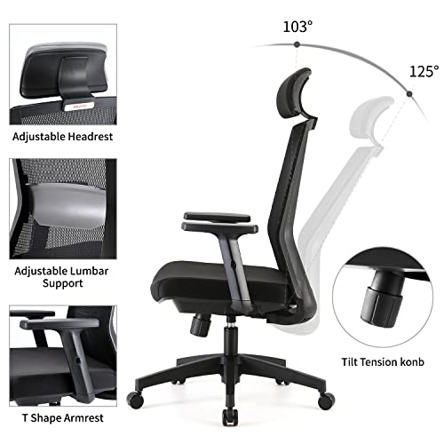 Image of SIHOO Ergonomic Office Chair, Mesh Swivel Computer Chair with Adjustable Lumbar Support and Armrests, Breathable Mesh Back(Black)