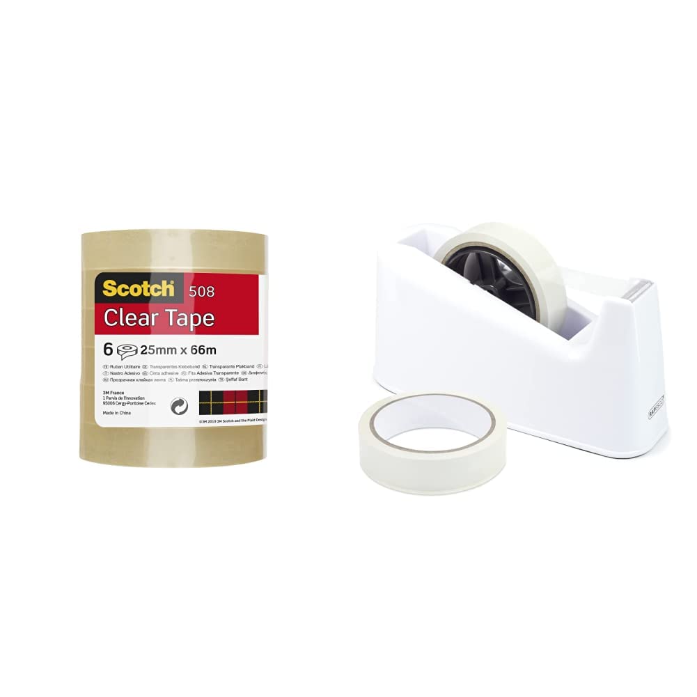 Scotch Clear Tape 6-Pack - 25mm X 66m Strong Transparent Adhesive For Office & Home