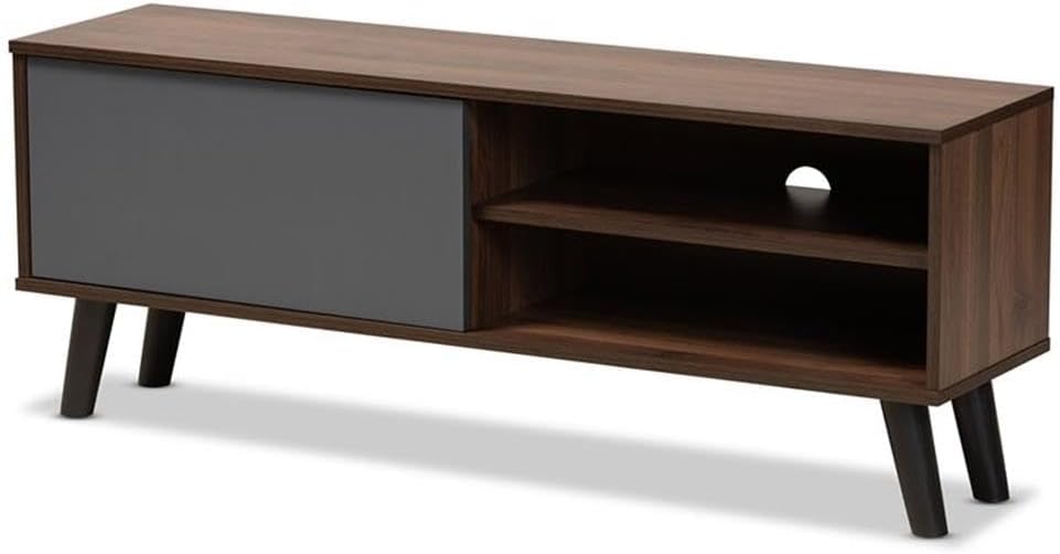 Baxton Studio Mallory Modern and Contemporary Two-Tone Walnut Brown and Grey Finished Wood TV Stand