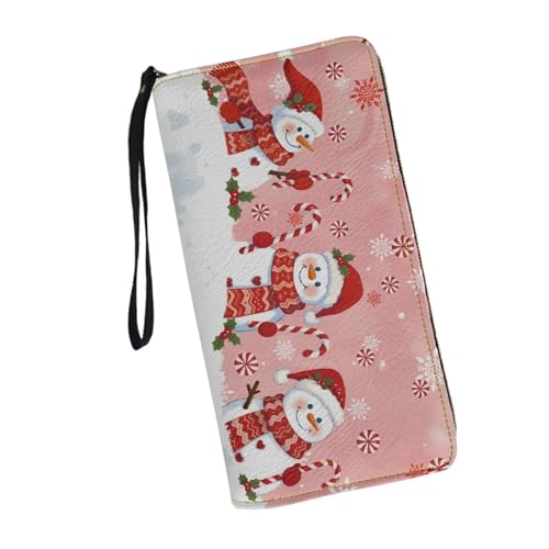 Women Christmas Wallets Cute Snowman Design Zipper Purse Multiple Card Slots Clutch Wristlet Handbag